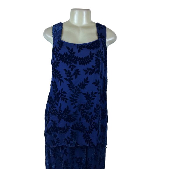 Sara Mique Three-Piece Set Women's Blue Velvet Leaf Patterned Size L - Picture 11 of 16